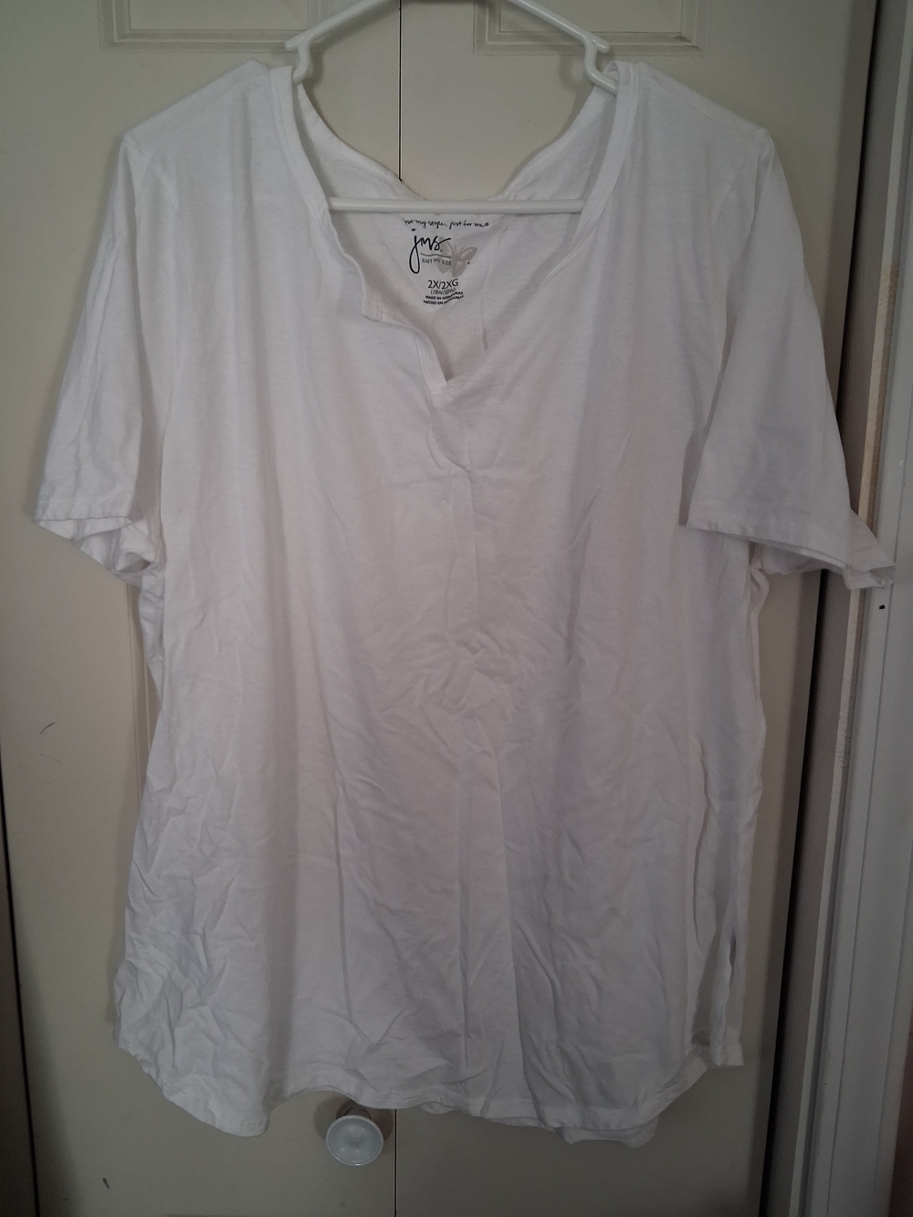 Just My Size White V-Neck Notch Short Sleeve Tee